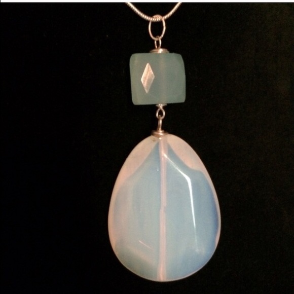 Chalcedony, opal drop & SS necklace - Picture 3 of 3