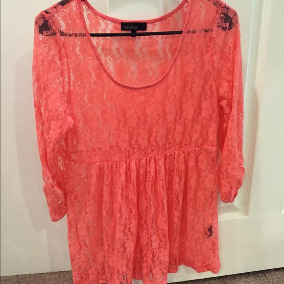 See through Coral lace dress