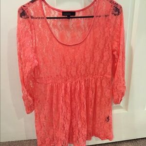 See through Coral lace dress