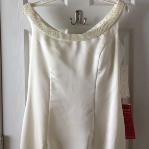 White formal dress with pearl embellished neck