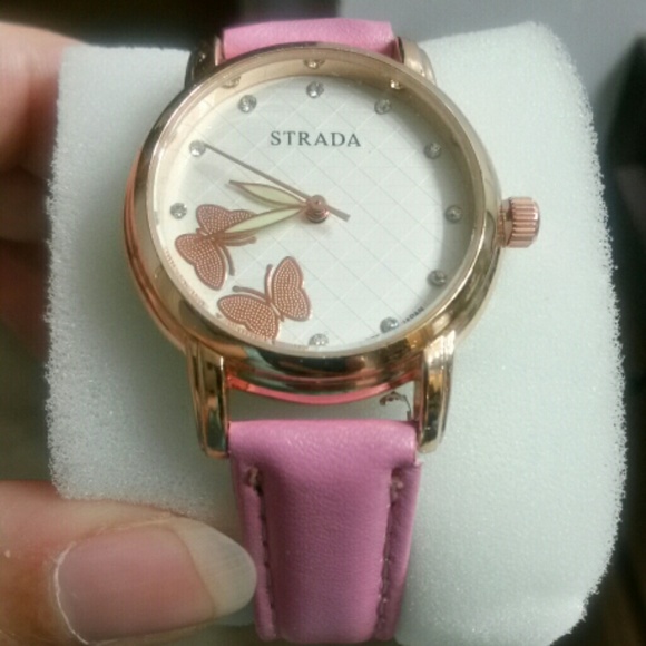 NWT Strada Butterfly Watch with Pink Leather Band - Picture 2 of 4
