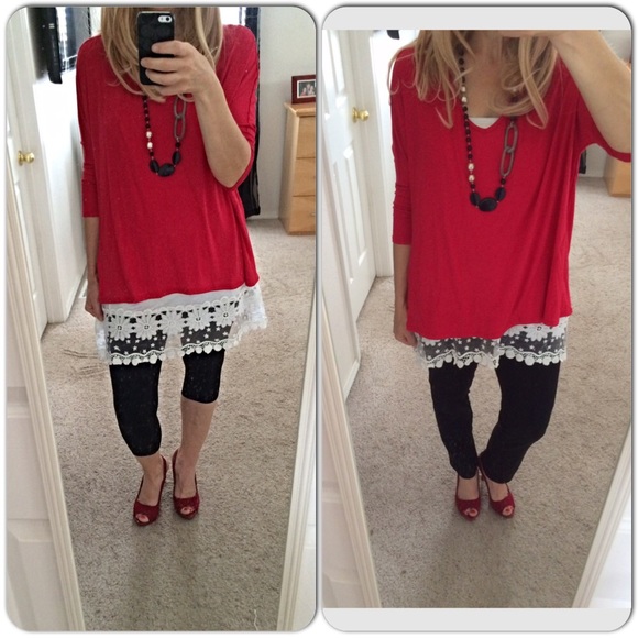 Red V Neck Dolman Top - Picture 2 of 4