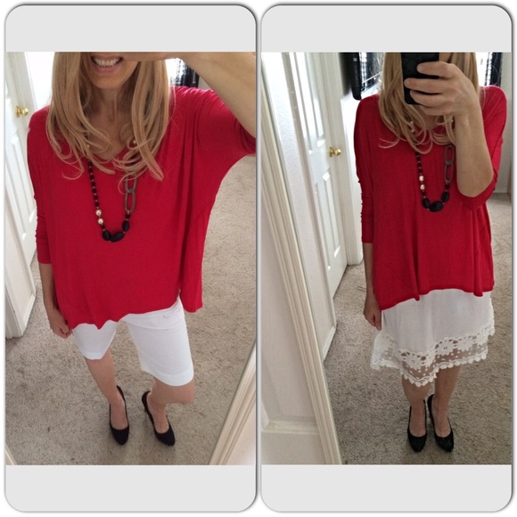 Red V Neck Dolman Top - Picture 3 of 4