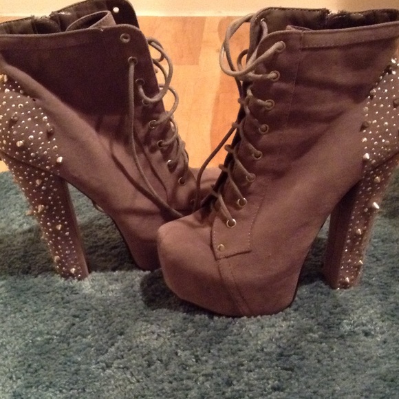 Grey spiked heels