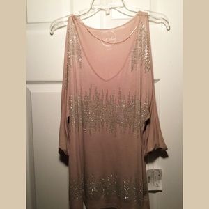Beige rhinestone embellished INC top