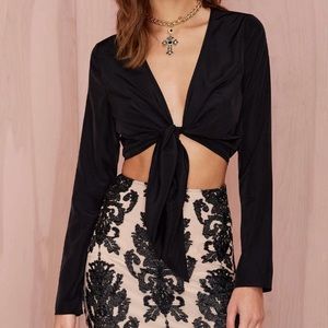 Black Long Sleeve Tie up Top