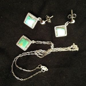 Silver turquoise necklace & earrings set