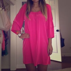 pink open shoulder dress