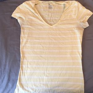 yellow and white striped v neck