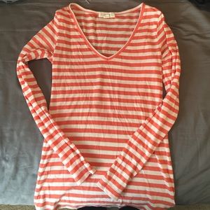 Orange and cream striped long sleeve v neck
