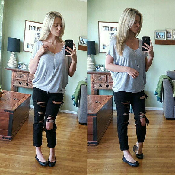 RESERVED Light Gray Tee w/ Front Zipper - Picture 3 of 3