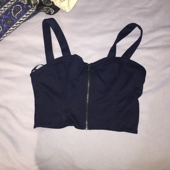 Dark navy blue zip crop top size medium