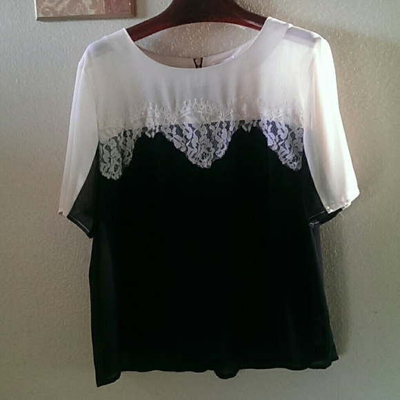 Sheer black & cream w/ Lace Blouse