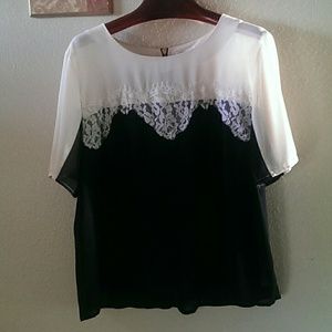 Sheer black & cream w/ Lace Blouse