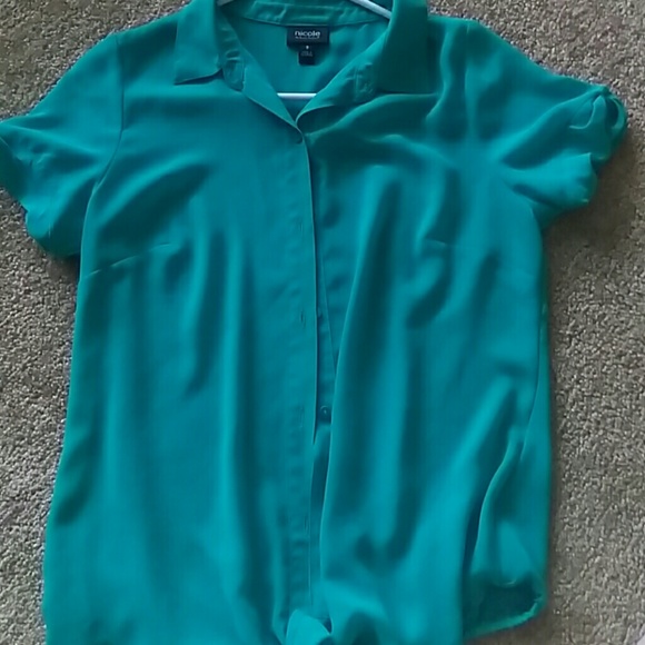 Small teal soft button up dress blouse - Picture 1 of 1