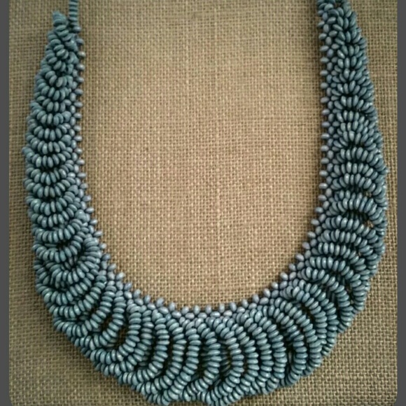 - SOLD - Gray Wooden Bead Statement Necklace - Picture 2 of 3