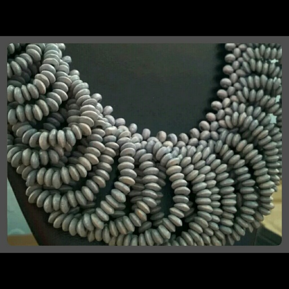- SOLD - Gray Wooden Bead Statement Necklace - Picture 3 of 3
