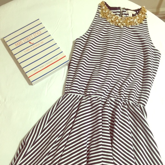 Striped navy and white fit and flare dress!