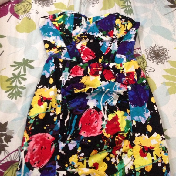 Colorful strapless cocktail dress