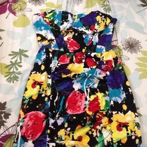 Colorful strapless cocktail dress