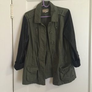 Leather sleeve military jacket