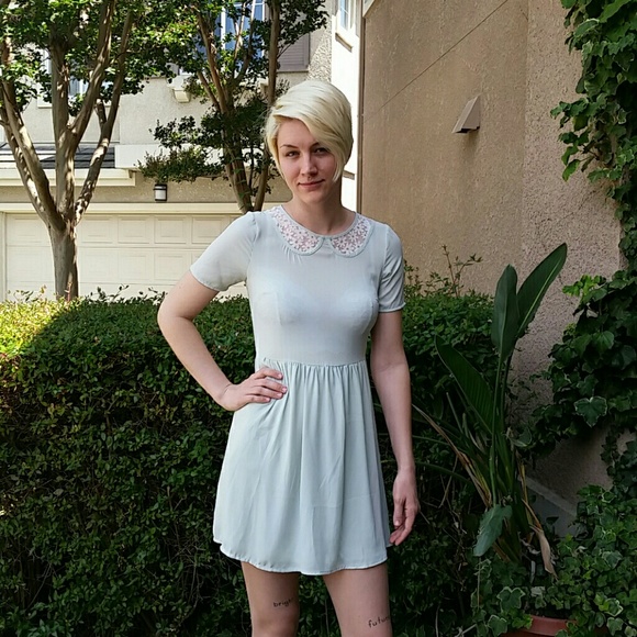 Boutique Dresses & Skirts - Mint A-Line Dress With Sheer Lace Peter Pan Collar