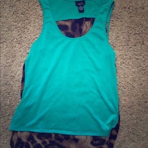 Teal and leopard print tank