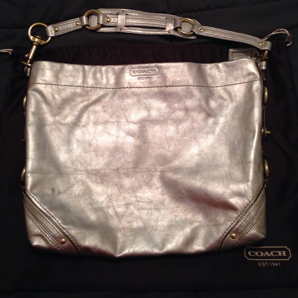 Coach Handbags - Coach Carly metallic platinum leather handbag