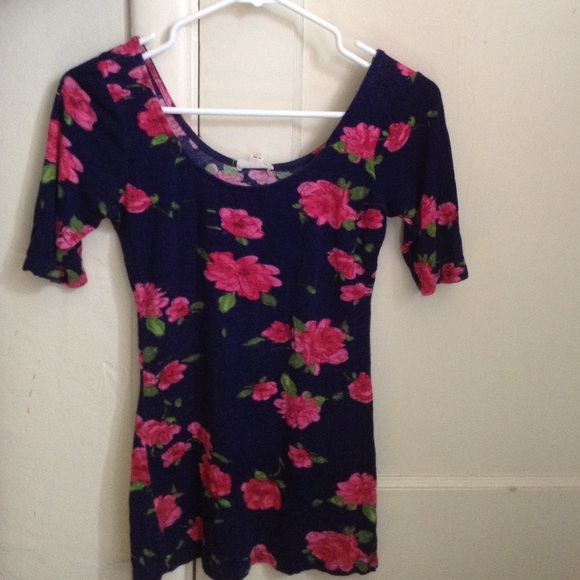 Navy blue shirt with pink floral print