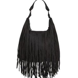 Stylish black fringe handbag