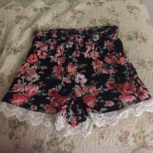 Flowy crocheted floral shorts