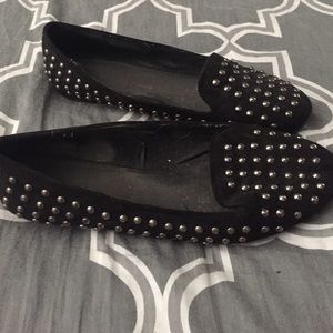 Black silver studded loafers