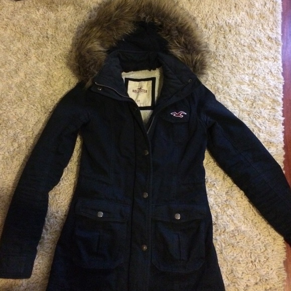 Xs hollister jacket fur hood