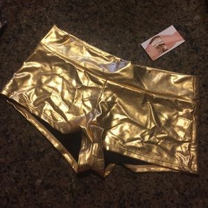 Gold booty shorts with banded waist