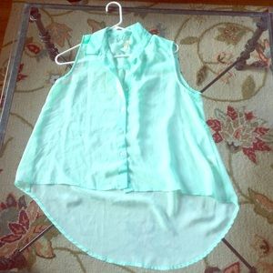 Sea foam green button down tank woth collar