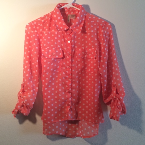 Orange Polka Dot Collared Shirt. - Picture 1 of 3