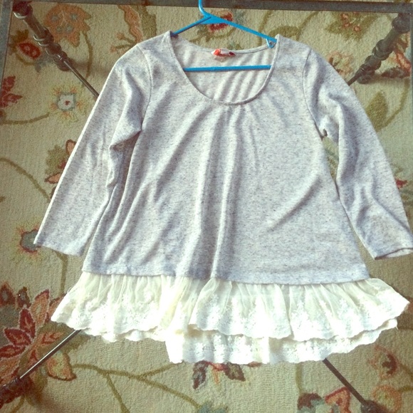 Grey flowy sweater with lace trim layer sold