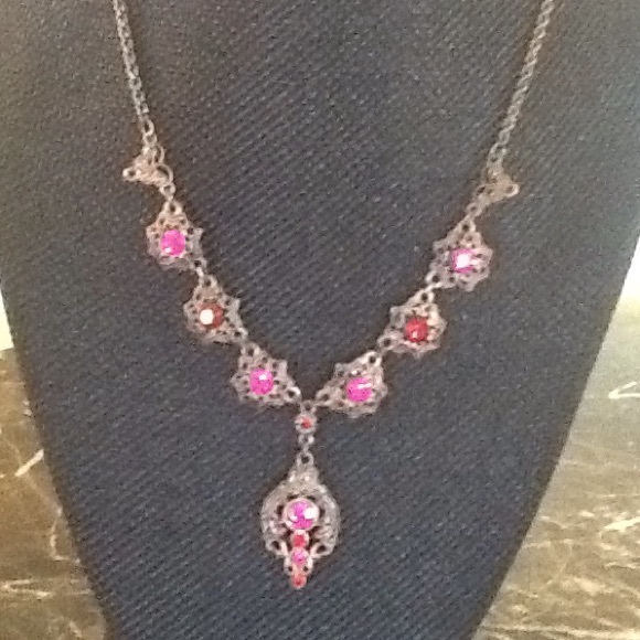 Bright Pink Crystal Necklace - Picture 2 of 2