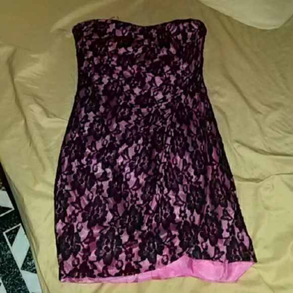 Black and pink lace mini dress