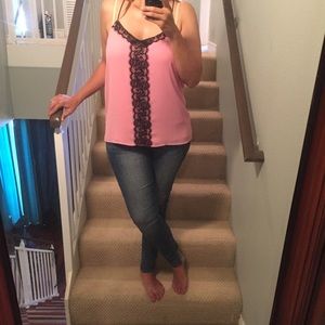 Express pink and black tank blouse
