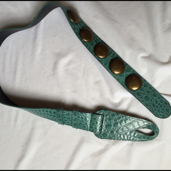 Teal Crocodile Print Belt - Picture 3 of 4