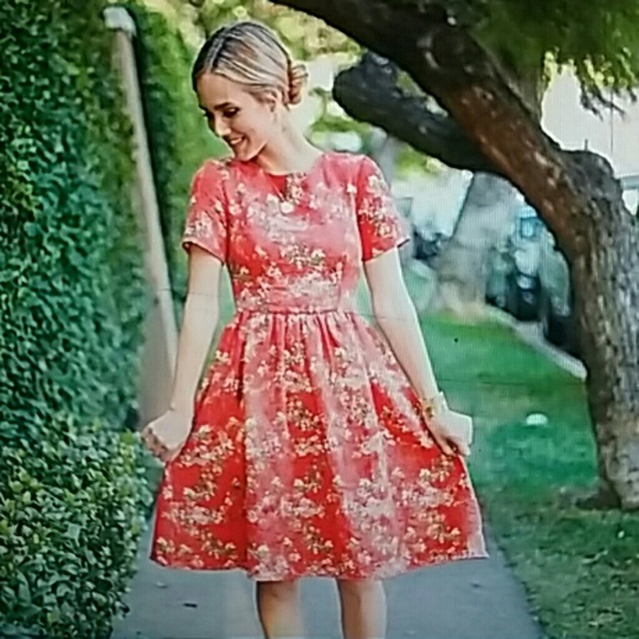 ASOS textured midi skater dress coral floral