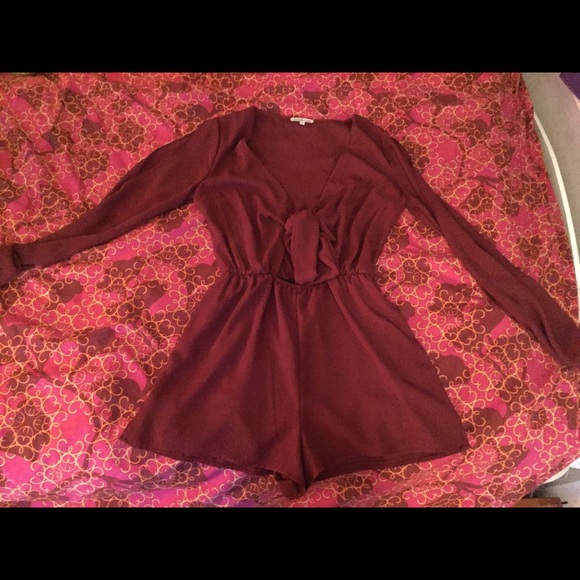 Red chiffon long sleeve romper