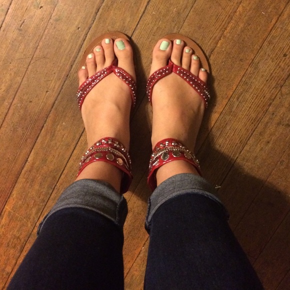 Red Flat Sandals