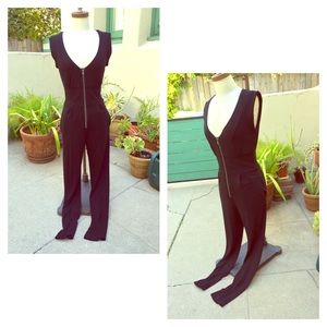 Black sleeveless deep V neck dressy jumpsuit