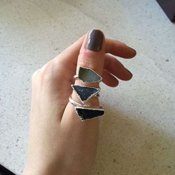Genuine Druzy Gemstone Layered Silver Ring - Picture 2 of 4