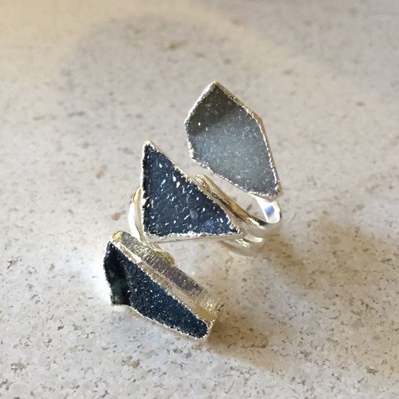 Genuine Druzy Gemstone Layered Silver Ring - Picture 3 of 4