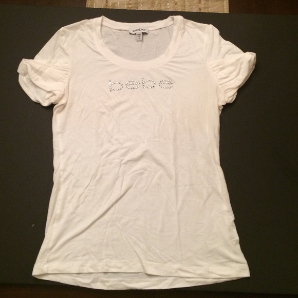 White short sleeve rhinestone Bebe fitted shirt!