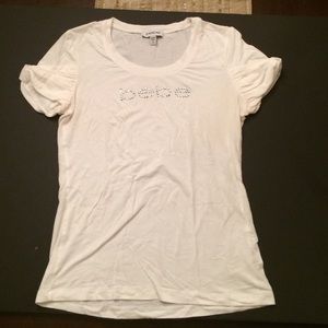 White short sleeve rhinestone Bebe fitted shirt!