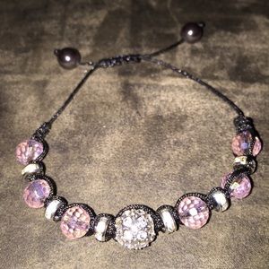 Crystal and bead nylon adjustable bracelet